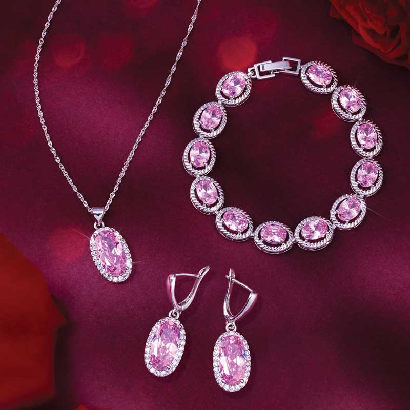 Sparkling Rose Pendant, Chain, Bracelet & Earrings